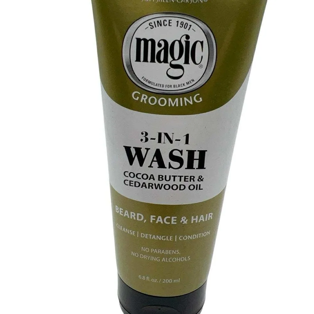 Magic Grooming 3-n-1 Wash Beard Face Hair Cocoa Butter Cedarwood Oil 6.8oz 2Pack